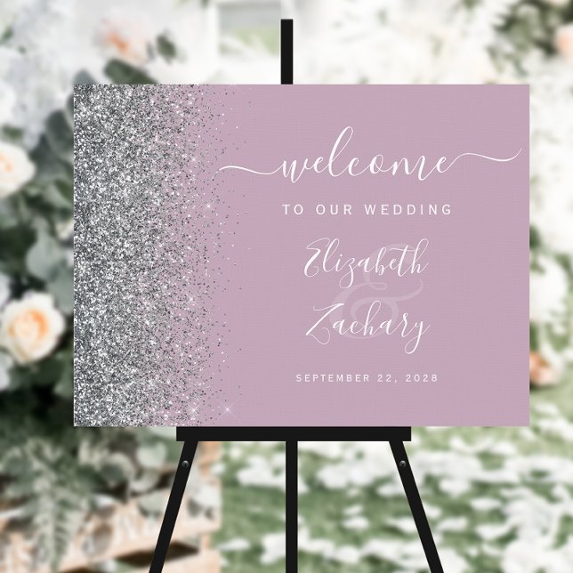 Dusty Lilac Silver Glitter Wedding Welcome Sign (Creator Uploaded)