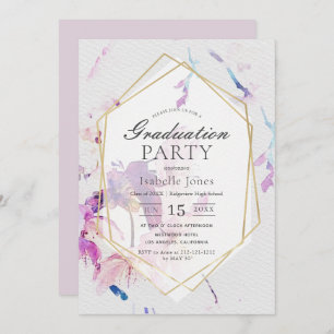 Dusty Lilac Watercolor Floral Graduation Invitation