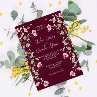 Dusty Maroon Pink Hibiscus Bloom Wedding Shower Invitation