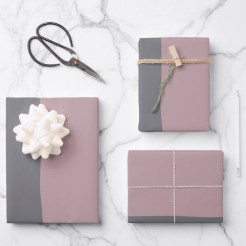 Dusty Mauve and Gray Abstract Color Block Wrapping Paper Sheets