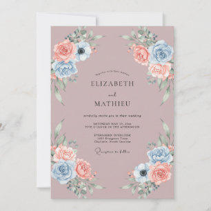 Dusty Mauve Azure Ranunculus Eucalyptus Wedding Invitation