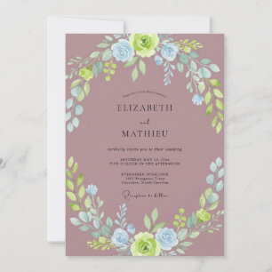 Dusty Mauve Azure Wreath Wedding Invitation