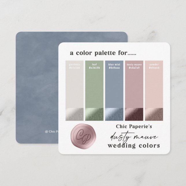 Dusty Mauve & Baby Blue Wedding Color Palette Card (Front/Back)