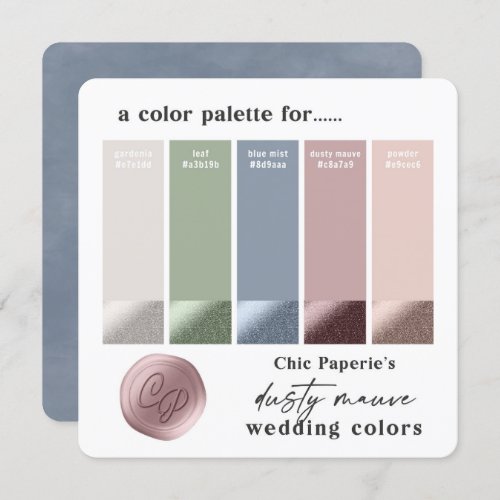 Dusty Mauve  Blue 2022 Wedding Color Palette Card