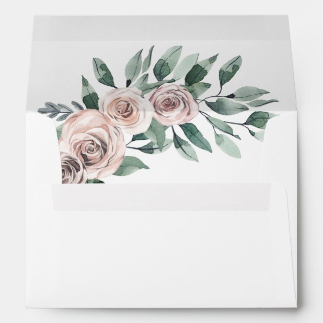 Dusty Mauve Boho Chic Rose Greenery Floral Wedding Envelope (Back (Bottom))