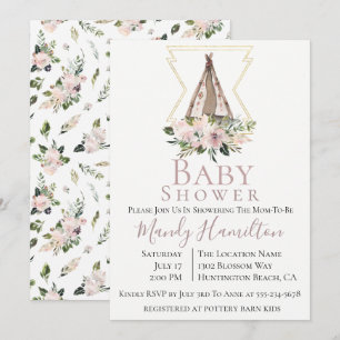 Dusty Mauve Botanical Boho Baby Shower Invitation