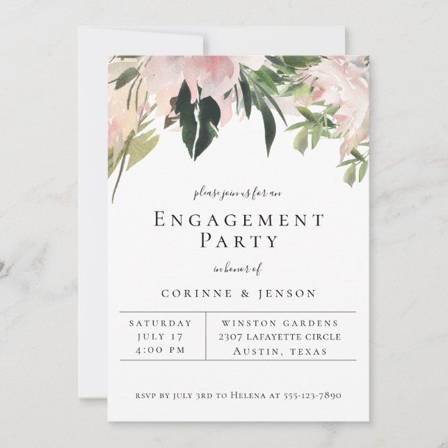 Dusty Mauve Botanical Floral Engagement Party Announcement (Front)