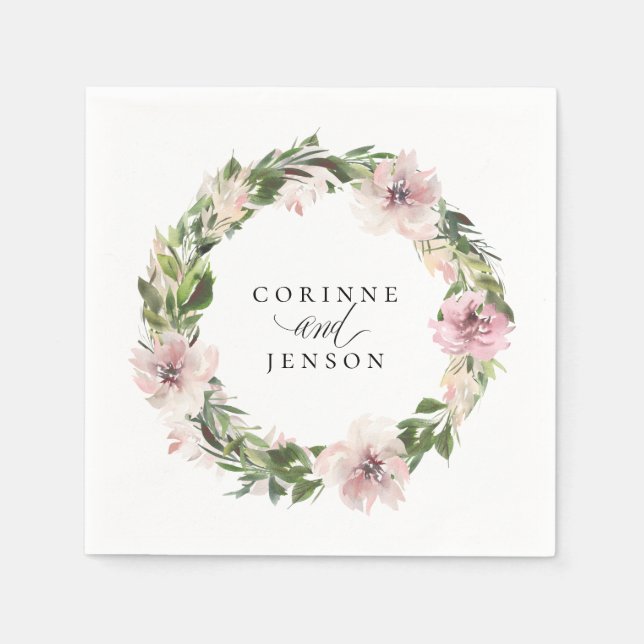 Dusty Mauve Botanical Personalized Paper Napkins (Front)