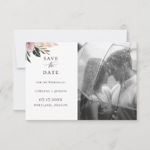 Dusty Mauve Botanical Photo Save The Date Announcement