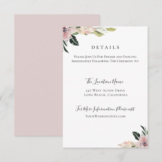 Dusty Mauve Botanical Wedding Details Invitation (Front/Back)