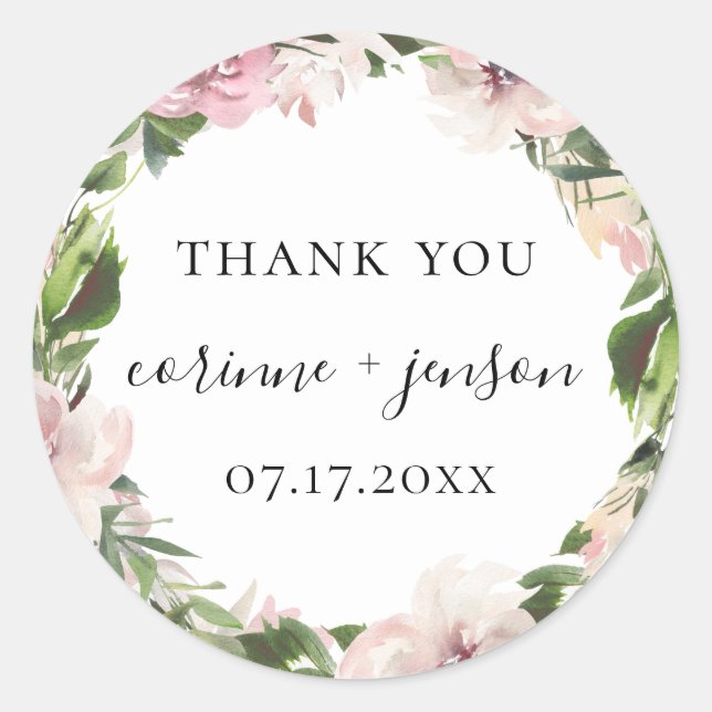 Dusty Mauve Botanical Wedding Favor Classic Round Sticker (Front)