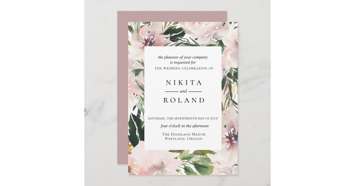 Dusty Mauve Botanical Wedding Invitation | Zazzle