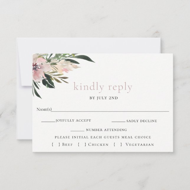 Dusty Mauve Botanical Wedding RSVP Card (Front)