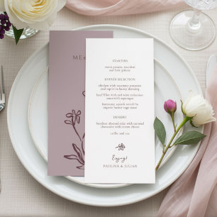 Dusty Mauve & Burgundy Elegant Floral Wedding Menu