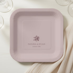 Dusty Mauve & Burgundy Elegant Floral Wedding Paper Plates