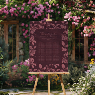 Dusty Mauve Burgundy Floral Wedding Seating Chart Foam Board