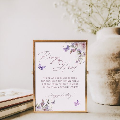 Dusty Mauve Butterfly Bridal Shower Ring Hunt Game Poster