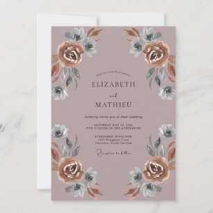Dusty Mauve Copper Painted Wedding Invitation