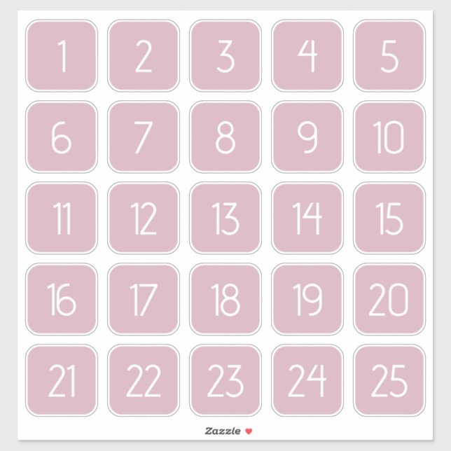 Dusty Mauve Customizable Square Number Stickers (Sheet)