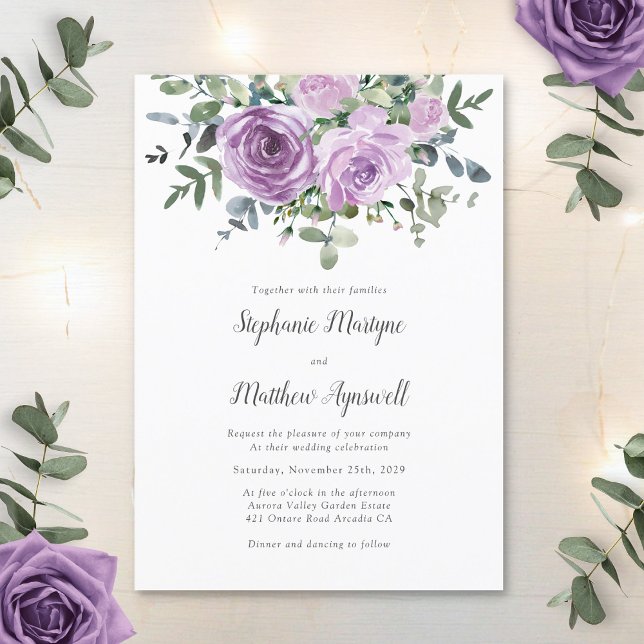 Dusty Mauve Eucalyptus Botanical Wedding Invitation (Creator Uploaded)