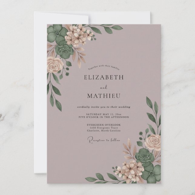 Dusty Mauve Eucalyptus Wedding Invitation (Front)