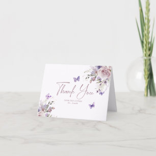 Dusty Mauve Floral Butterfly Bridal Shower Letterpress Thank You Card