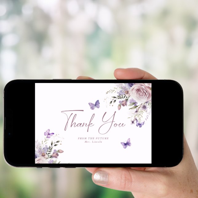 Dusty Mauve Floral Butterfly Thank You Card (Front Digital)