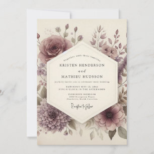 Dusty Mauve Floral Romance Wedding Invitation