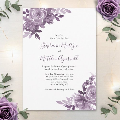 Dusty Mauve Floral Roses Botanical Wedding Invitation