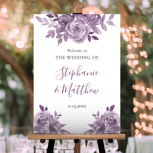 Dusty Mauve Floral Roses Botanical Wedding Welcome Foam Board
