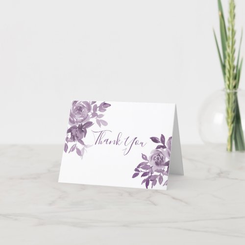 Dusty Mauve Floral Roses Foliage Wedding Thank You Card