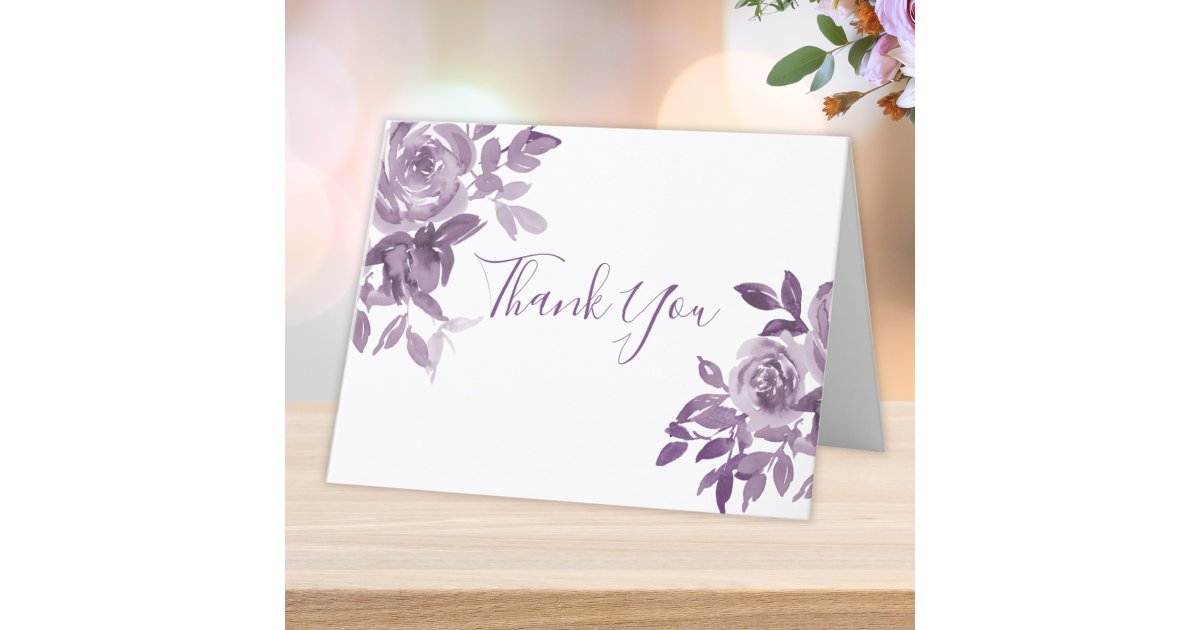 Dusty Mauve Floral Roses Foliage Wedding Thank You Card | Zazzle