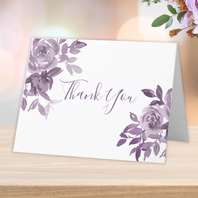 Dusty Mauve Floral Roses Foliage Wedding Thank You Card | Zazzle
