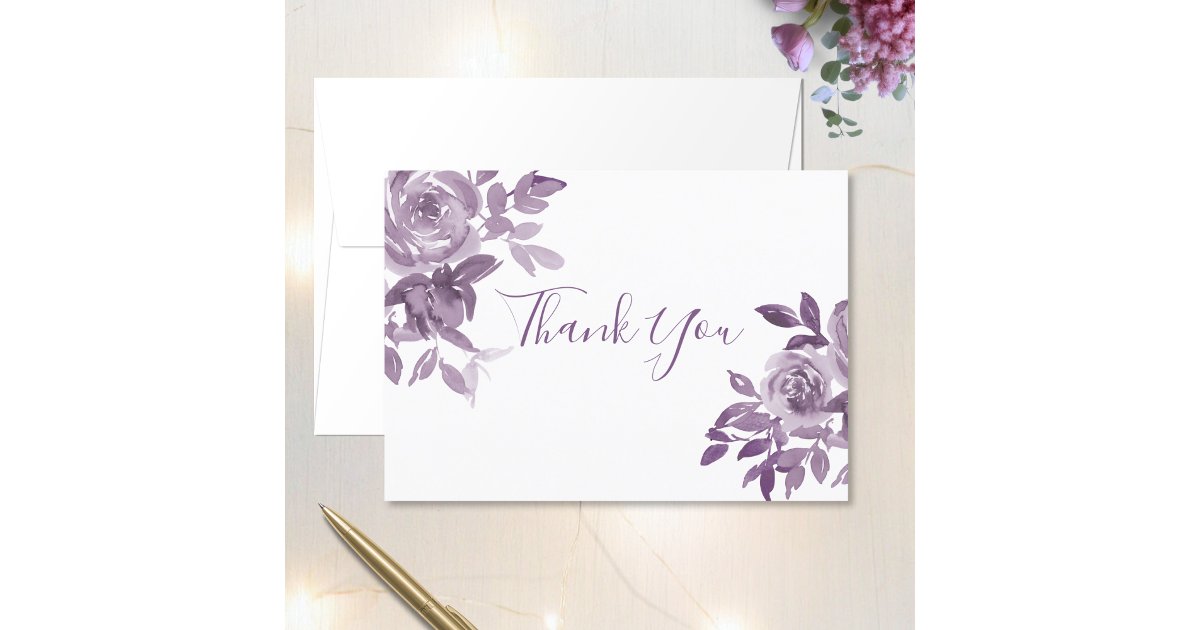 Dusty Mauve Floral Roses Foliage Wedding Thank You Card | Zazzle