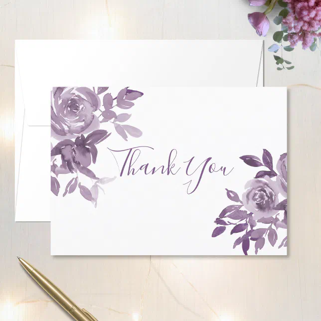 Dusty Mauve Floral Roses Foliage Wedding Thank You Card | Zazzle