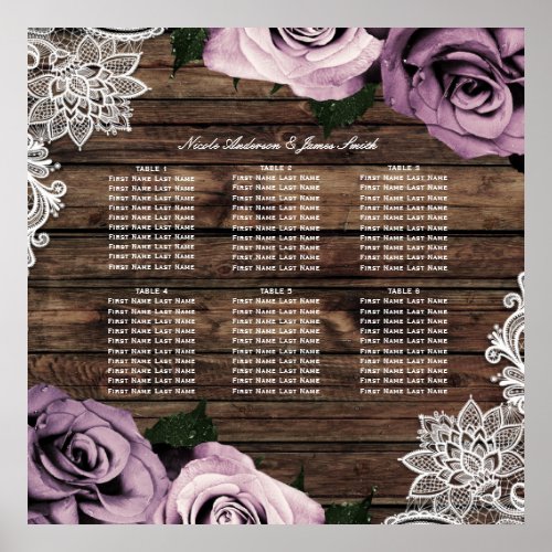 Dusty Mauve Floral Roses Rustic Wood Seating Chart