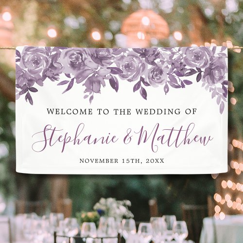Dusty Mauve Floral Roses Watercolor Wedding Banner