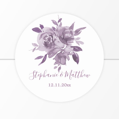 Dusty Mauve Floral Roses Watercolor Wedding Classic Round Sticker