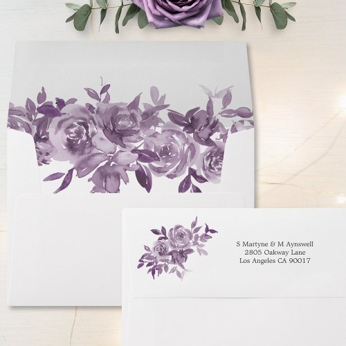 Dusty Mauve Floral Roses Watercolor Wedding Envelope