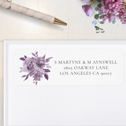 Dusty Mauve Floral Roses Watercolor Wedding Label