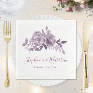 Dusty Mauve Floral Roses Watercolor Wedding Paper Dinner Napkins