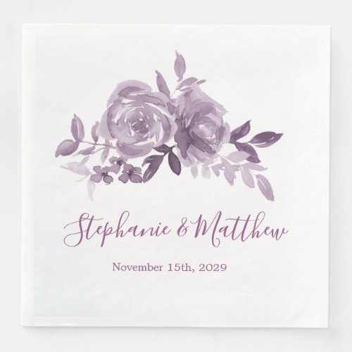 Dusty Mauve Floral Roses Watercolor Wedding Paper Dinner Napkins