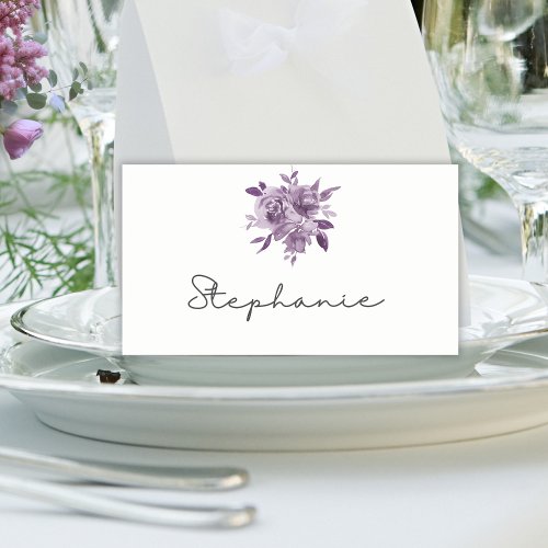 Dusty Mauve Floral Roses Watercolor Wedding Place Card