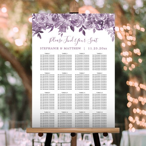 Dusty Mauve Floral Roses Wedding Seating Chart Foam Board