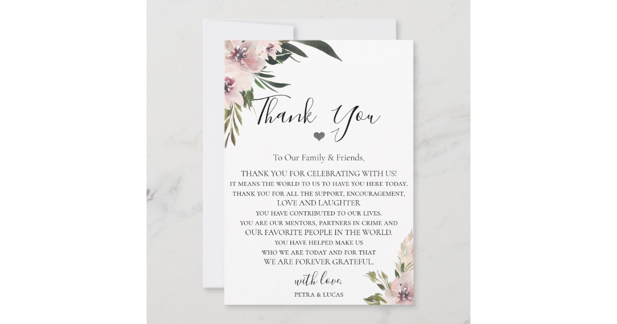 Dusty Mauve Floral Wedding Reception Thank You Card | Zazzle