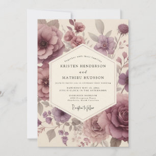 Dusty Mauve Floral Whimsy Wedding Invitation