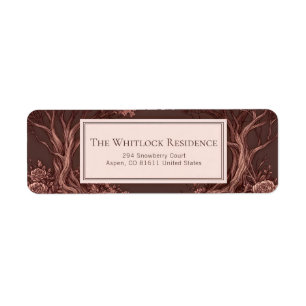 Dusty Mauve Gnarled Tree Engraved Rose Label