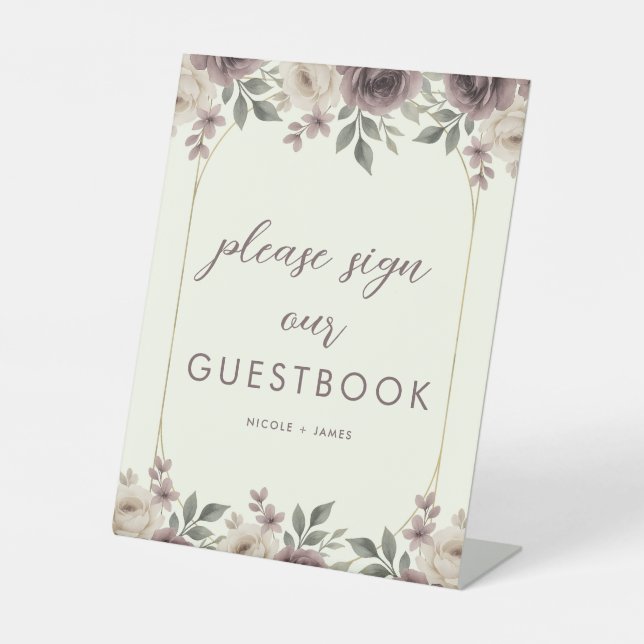 Dusty Mauve & Ivory Bloom Botanical Guestbook Sign (Front)