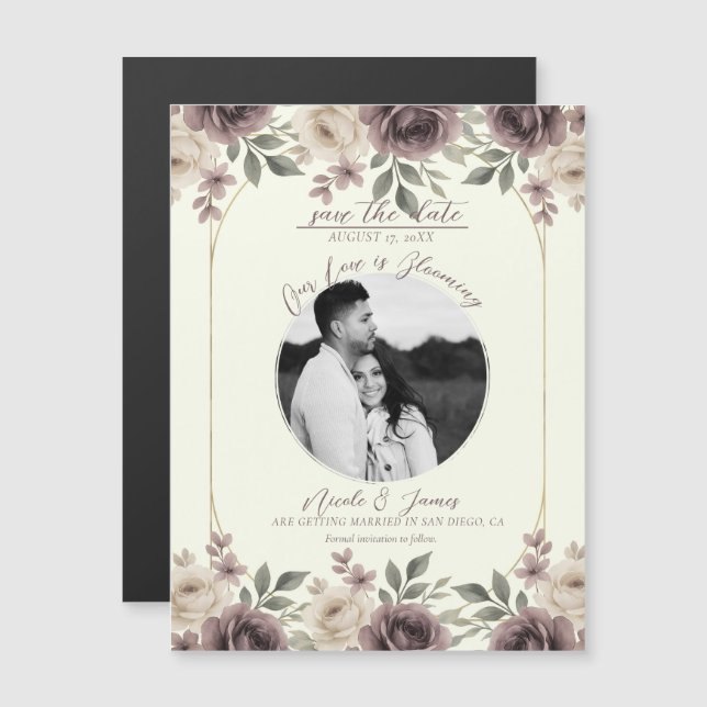 Dusty Mauve & Ivory Bloom Botanical Save The Date (Front/Back)