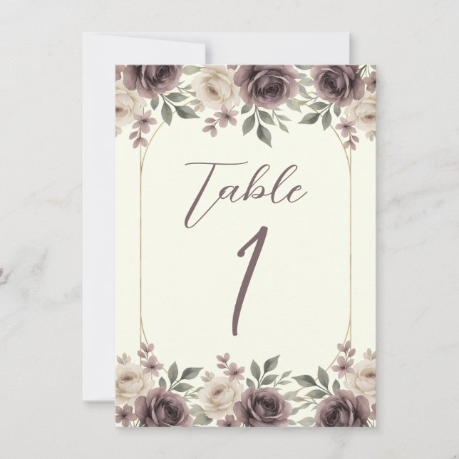 Dusty Mauve & Ivory Bloom Botanical Table Number (Front)
